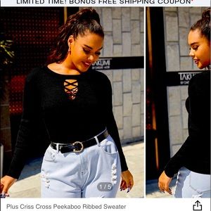 Plus criss cross, peakaboo ribbed sweater